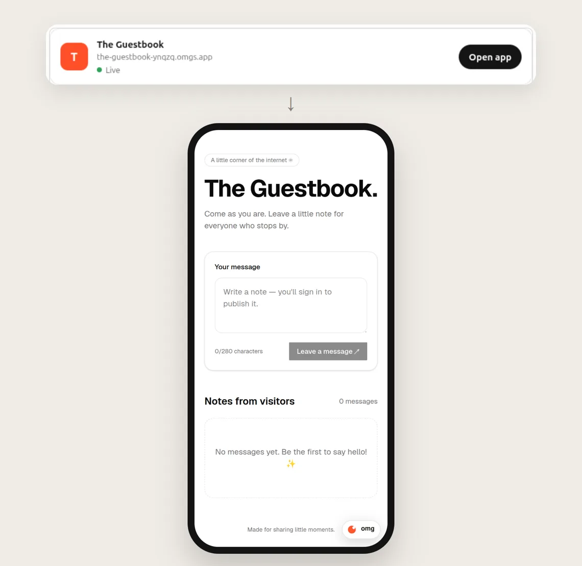 A guestbook with sign-in built in ChatGPT