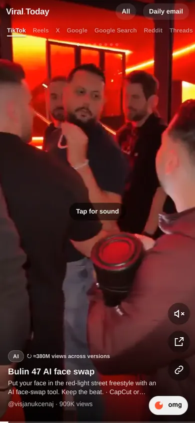 Viral Today on a phone: a full-screen trending video with its view count